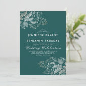 Gold Foliage Blauwgroen Groen Elegant Modern Weddi Kaart (Staand voorkant)