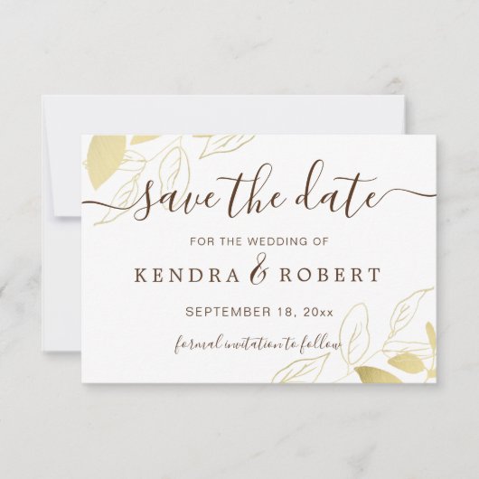 Gold Foliage Botanical Weddenschap Save the Date (Voorkant)