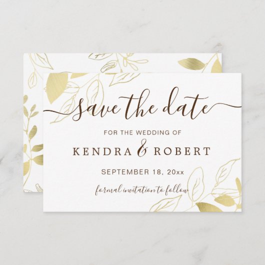 Gold Foliage Botanical Weddenschap Save the Date (Voorkant / Achterkant)