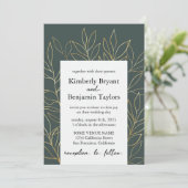Gold Foliage. Dusty Gray modern Luxury Wedding Kaart (Staand voorkant)