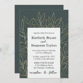Gold Foliage. Dusty Gray modern Luxury Wedding Kaart (Voorkant / Achterkant)