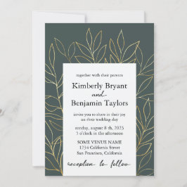 Gold Foliage. Dusty Gray modern Luxury Wedding Kaart
