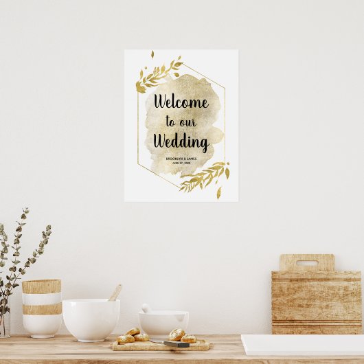 Gold Foliage Effect Wedding Reception Sign 18x24 Poster (Keuken)