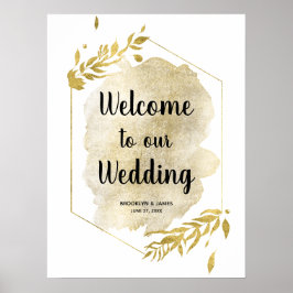 Gold Foliage Effect Wedding Reception Sign 18x24 Poster