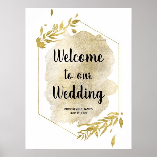 Gold Foliage Effect Wedding Reception Sign 18x24 Poster (Voorkant)