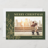 Gold Foliage Green Photo Merry Kerstry Feestdagenkaart (Voorkant)