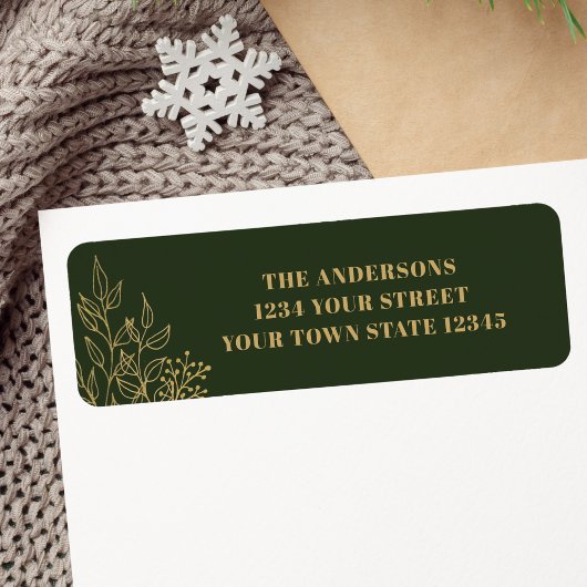Gold Foliage Green Return Address Etiket