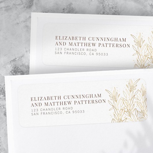 Gold Foliage Modern Wedding Return Address Etiket