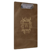 Gold Foliage Monogram Bruin Faux Leather Klembord (Rechts)