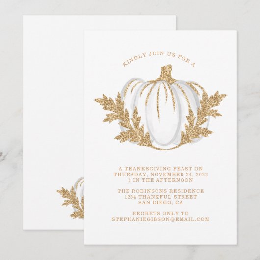 Gold Foliage Pumpkin Thanksgiving Dinner Kaart (Voorkant / Achterkant)