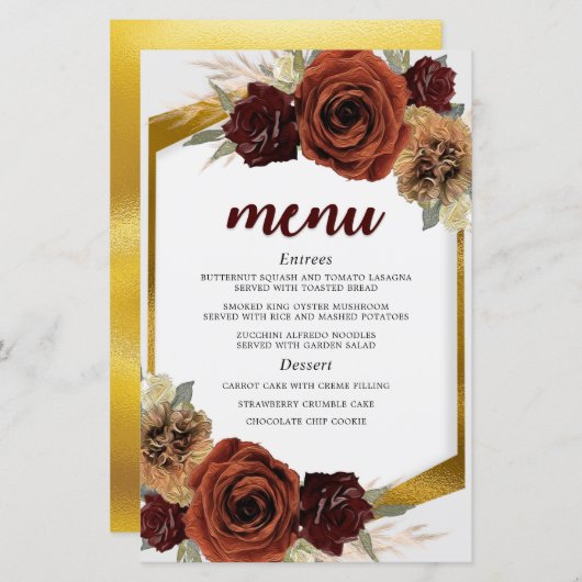 Gold Foliage Rustial Floral Pampas Grass Menu (Voorkant / Achterkant)