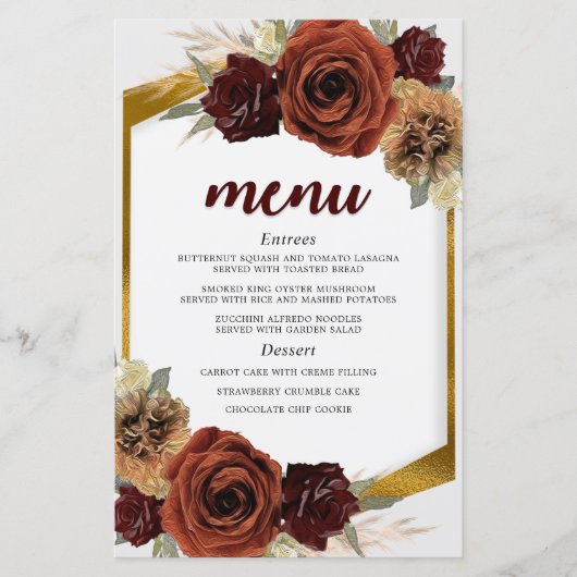 Gold Foliage Rustial Floral Pampas Grass Menu (Voorkant)