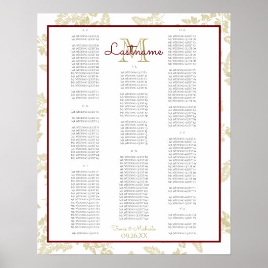 Gold Foliage Seating Chart AZ Poster (Voorkant)