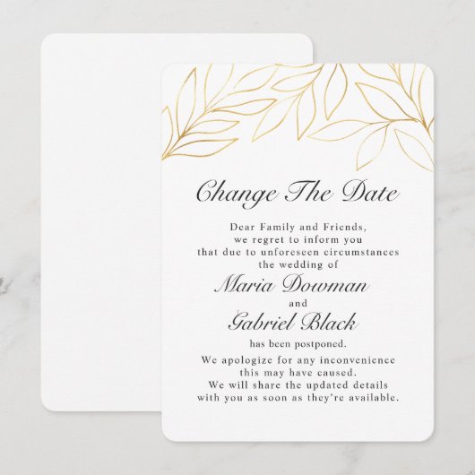 Gold Foliage Weduwen Uitstellen Verandering sparen Save The Date (Voorkant / Achterkant)