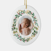 Gold Foliage Wreate | Baby eerste kerstblauw Keramisch Ornament (Rechts)