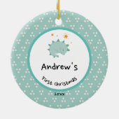 Gold Foliage Wreate | Baby eerste kerstblauw Keramisch Ornament (Achterkant)