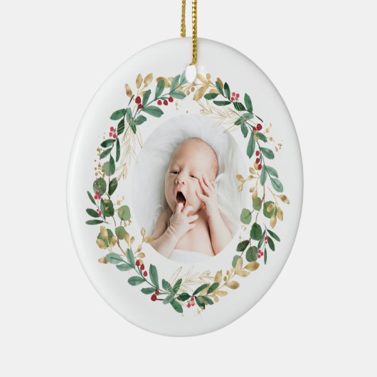 Gold Foliage Wreate | Baby eerste kerstgroen Keramisch Ornament (Rechts)
