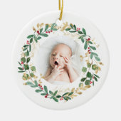 Gold Foliage Wreate | Baby eerste kerstgroen Keramisch Ornament (Voorkant)