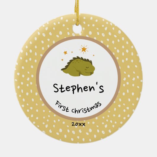 Gold Foliage Wreate | Baby eerste kerstgroen Keramisch Ornament (Achterkant)