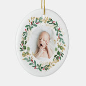 Gold Foliage Wreate | Baby eerste kerstmis moderne Keramisch Ornament (Rechts)
