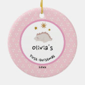 Gold Foliage Wreate | Eerste kerstroze Baby Keramisch Ornament (Achterkant)