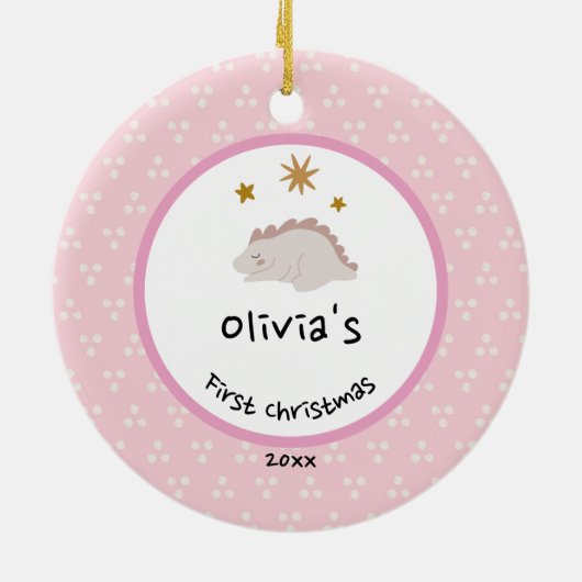 Gold Foliage Wreate | Eerste kerstroze Baby Keramisch Ornament (Achterkant)