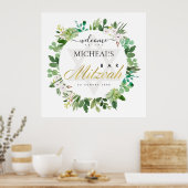 GOLD FOLIAGE WREATH STAR BAR BAT MITZVAH WELCOME POSTER (Keuken)
