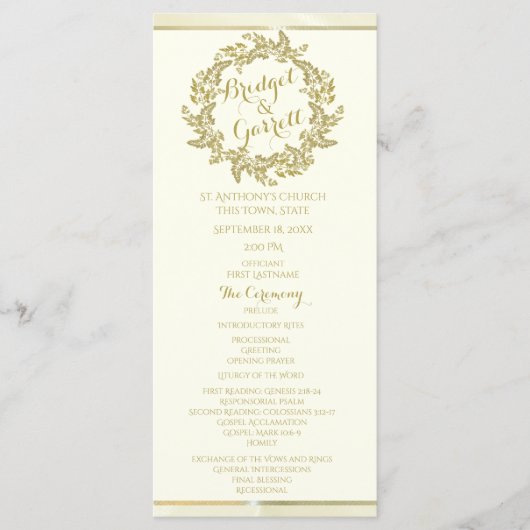 Gold Foliage Wreath Wedding Program Programmakaart (Voorkant)