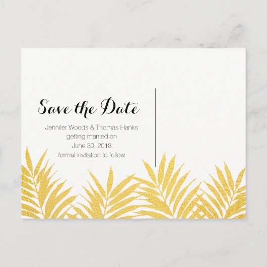 Gold Foliated Clean Simple Save the Date Briefkaar Aankondigingskaart (Achterkant)