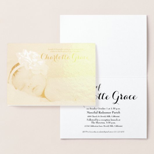 Gold Folie aanpasbare foto doop uitnodiging (Display)