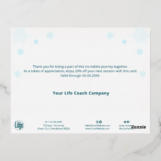 Gold Folie Accents Snowflakes Blauwgroen Vakantie  Folie Feestdagen Briefkaart (Achterkant)