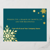 Gold Folie Accents Snowflakes Blauwgroen Vakantie  Folie Feestdagen Briefkaart (Voorkant)