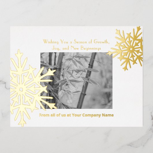 Gold Folie Accents Snowflakes Foto Vakantie Kaart (Voorkant)