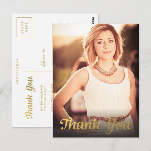 Gold Folie Afstuderen Afstudeerder Dank u Foto Bri Briefkaart (Voorkant / Achterkant)