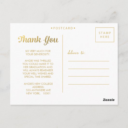 Gold Folie Afstuderen Afstudeerder Dank u Foto Bri Briefkaart (Achterkant)