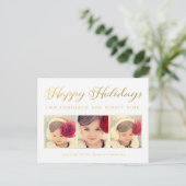 Gold Folie Baby's 1e Kerstfoto Briefkaart (Staand voorkant)