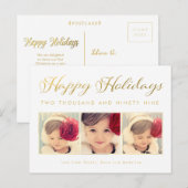 Gold Folie Baby's 1e Kerstfoto Briefkaart (Voorkant / Achterkant)