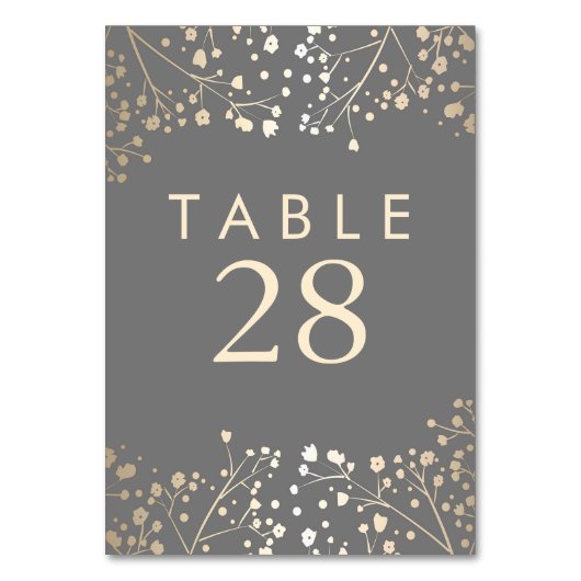 Gold Folie Baby's Breath Grey Trouwtafel Nummer Kaart (Voorkant)