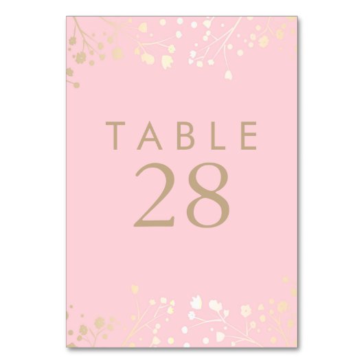 Gold Folie Baby's Breath Roze Trouwtafel Nummers Kaart (Voorkant)