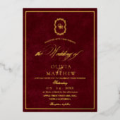 Gold Folie Bourgondië Minimalistische & Elegante b Folie Uitnodiging (Voorkant)