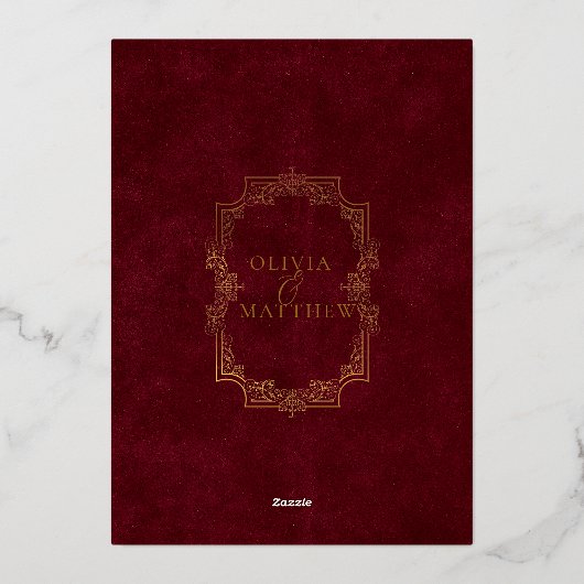 Gold Folie Bourgondië Minimalistische & Elegante b Folie Uitnodiging (Achterkant)