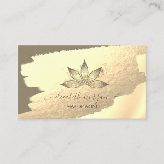 Gold Folie Brush Stroke Sparkle Lotus Visitekaartje (Voorkant)