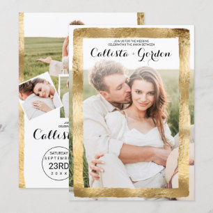 Gold Folie Brushstroke Border Fotocollage Wedding Kaart