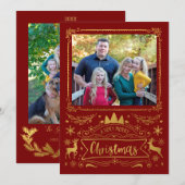 Gold Folie Collage op Rode Foto Kerstmis Feestdagenkaart (Voorkant / Achterkant)