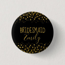 Gold Folie Confetti Bruidsmeisje Naam Badge ID455 Ronde Button 3,2 Cm
