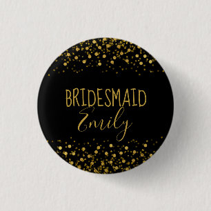Gold Folie Confetti Bruidsmeisje Naam Badge ID455 Ronde Button 3,2 Cm