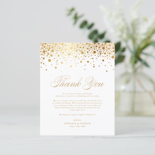 Gold Folie Confetti Stippen bruiloft bedankkaart (Staand voorkant)