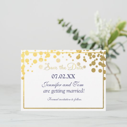 Gold Folie Confetti Stippen Uitnodiging Save date  (Staand voorkant)