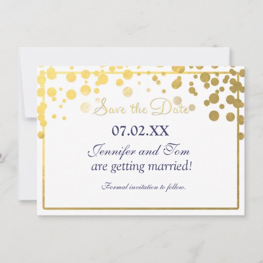 Gold Folie Confetti Stippen Uitnodiging Save date  (Voorkant)