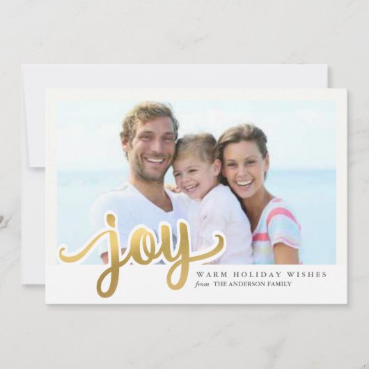 Gold Folie Effect Christmas Joy Hand Script Foto Feestdagenkaart (Voorkant)